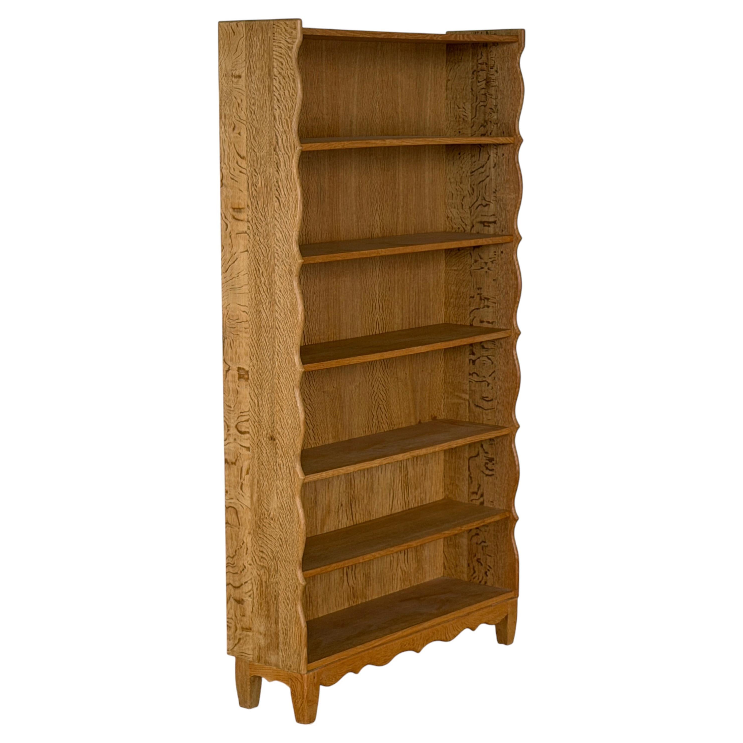 Tall Solid Oak Open Bookcase in the Manner of Henning Kjærnulf, 1960s For Sale