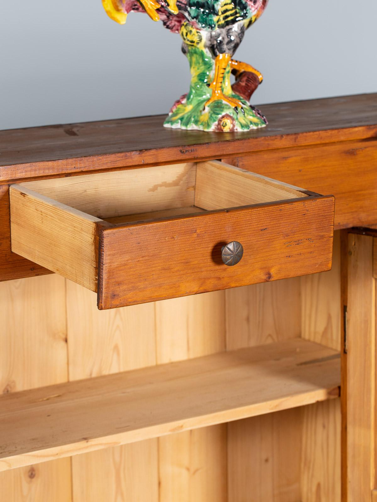 French Provincial Tall Solid Pine Vintage French Buffet Credenza Cabinet, circa 1930 For Sale