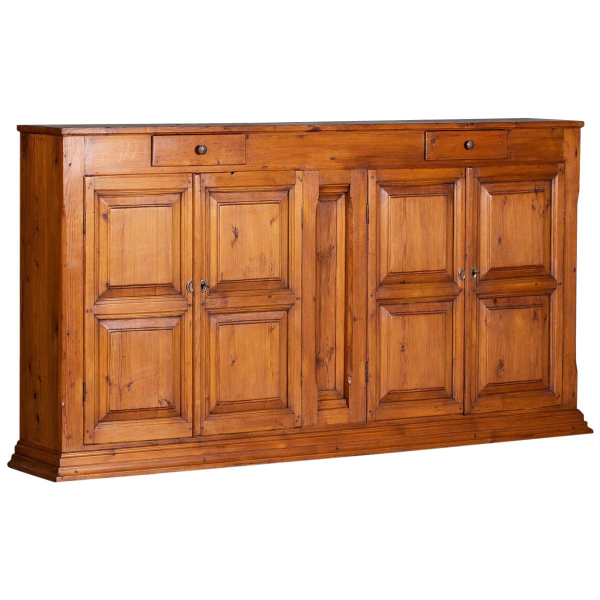 Tall Solid Pine Vintage French Buffet Credenza Cabinet, circa 1930 For Sale