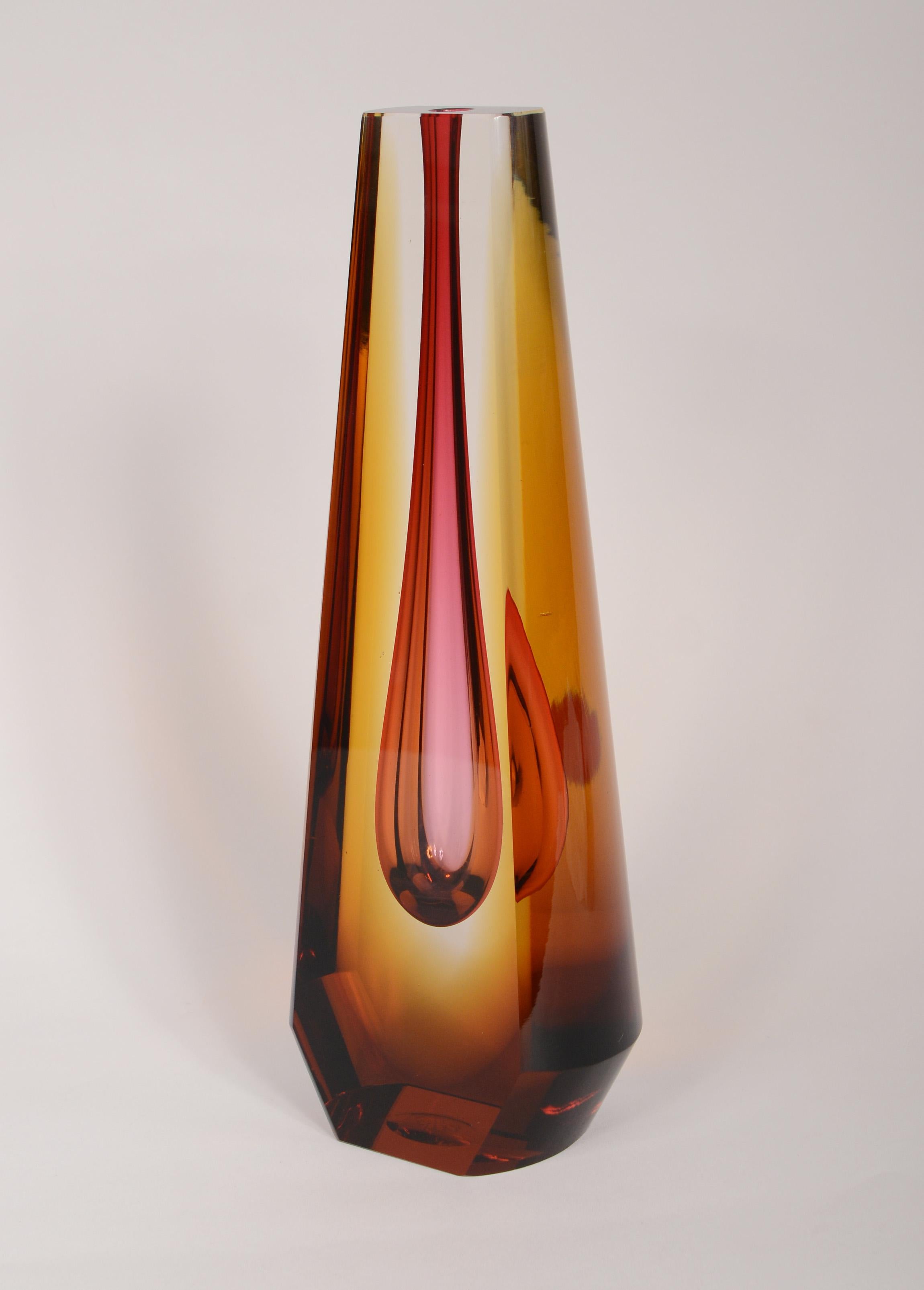 Mid-Century Modern Tall Sommerso Faceted Vase by Pavel Hlava for Exbor