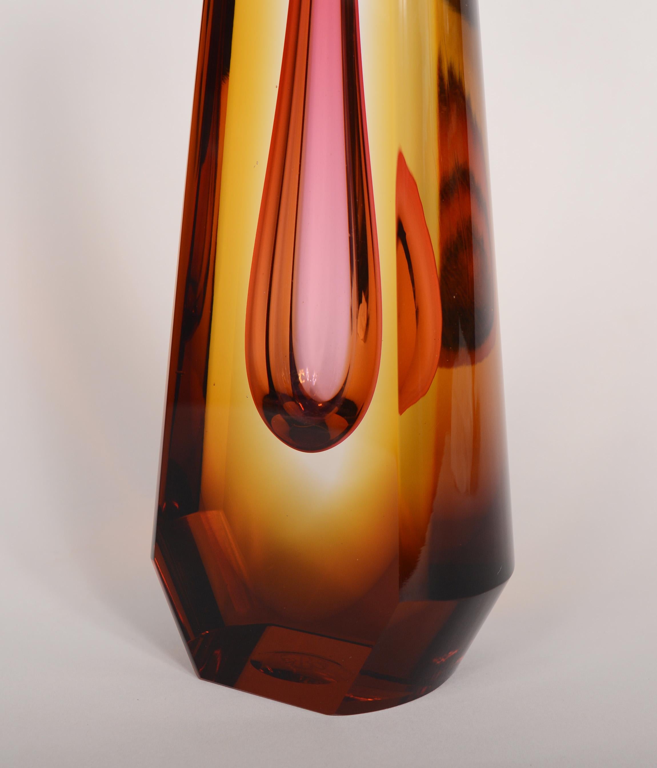 Czech Tall Sommerso Faceted Vase by Pavel Hlava for Exbor