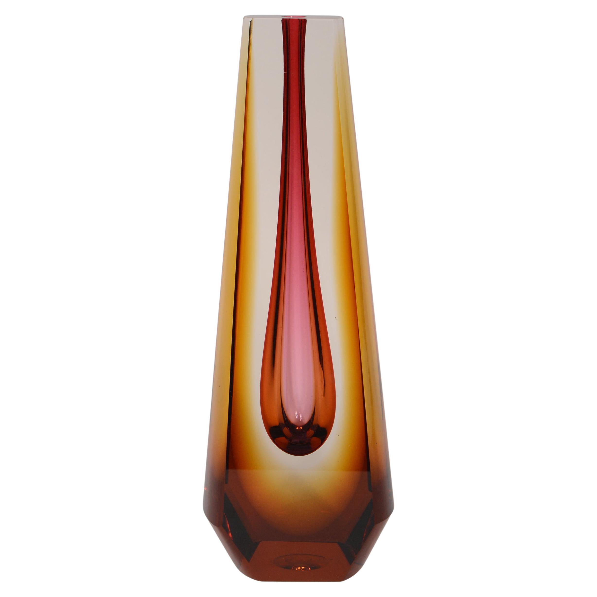 Tall Sommerso Faceted Vase by Pavel Hlava for Exbor
