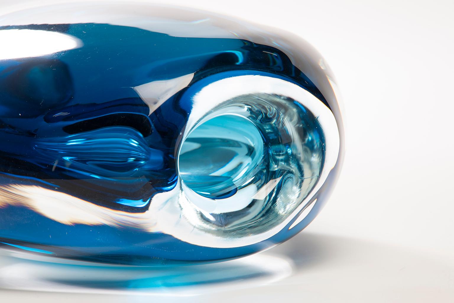 Minimalist Tall Sommerso Style Blue Art Glass Vase