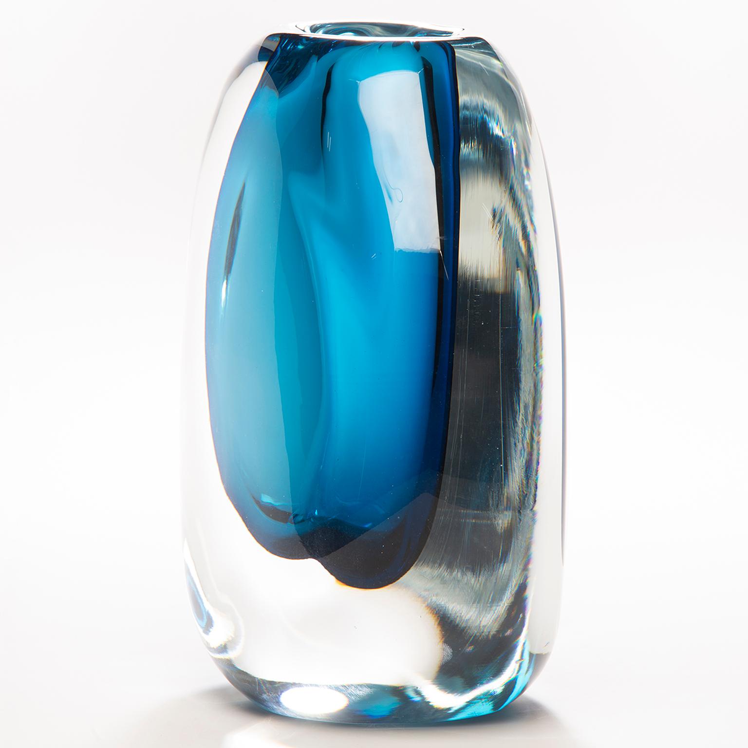 Finnish Tall Sommerso Style Blue Art Glass Vase