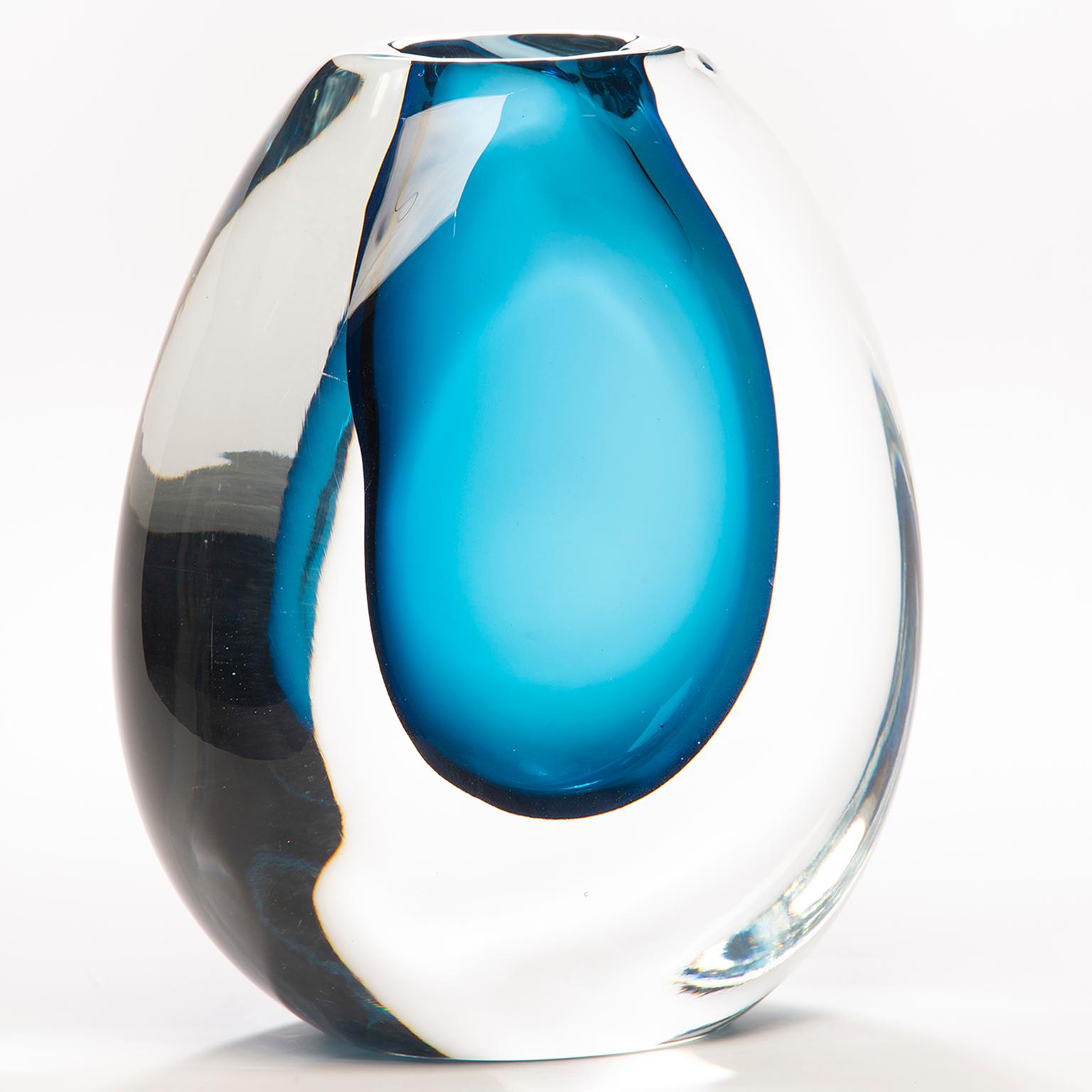 Contemporary Tall Sommerso Style Blue Art Glass Vase