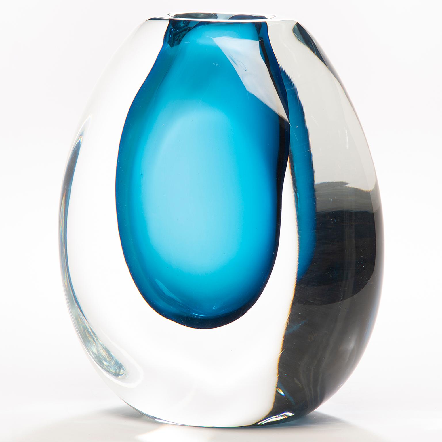 Tall Sommerso Style Blue Art Glass Vase 2