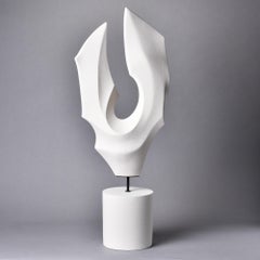 Tall Spanish Textured Matte Bone Finish Ceramic Abstract Sculpture