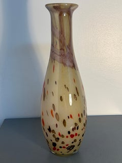 Tall Speckled Art Glass Vase with a Cream-Colored Background and Multicolored Inclusions