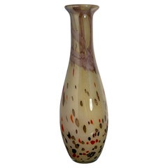 Tall Speckled Art Glass Vase with a Cream-Colored Background and Multicolored Inclusions