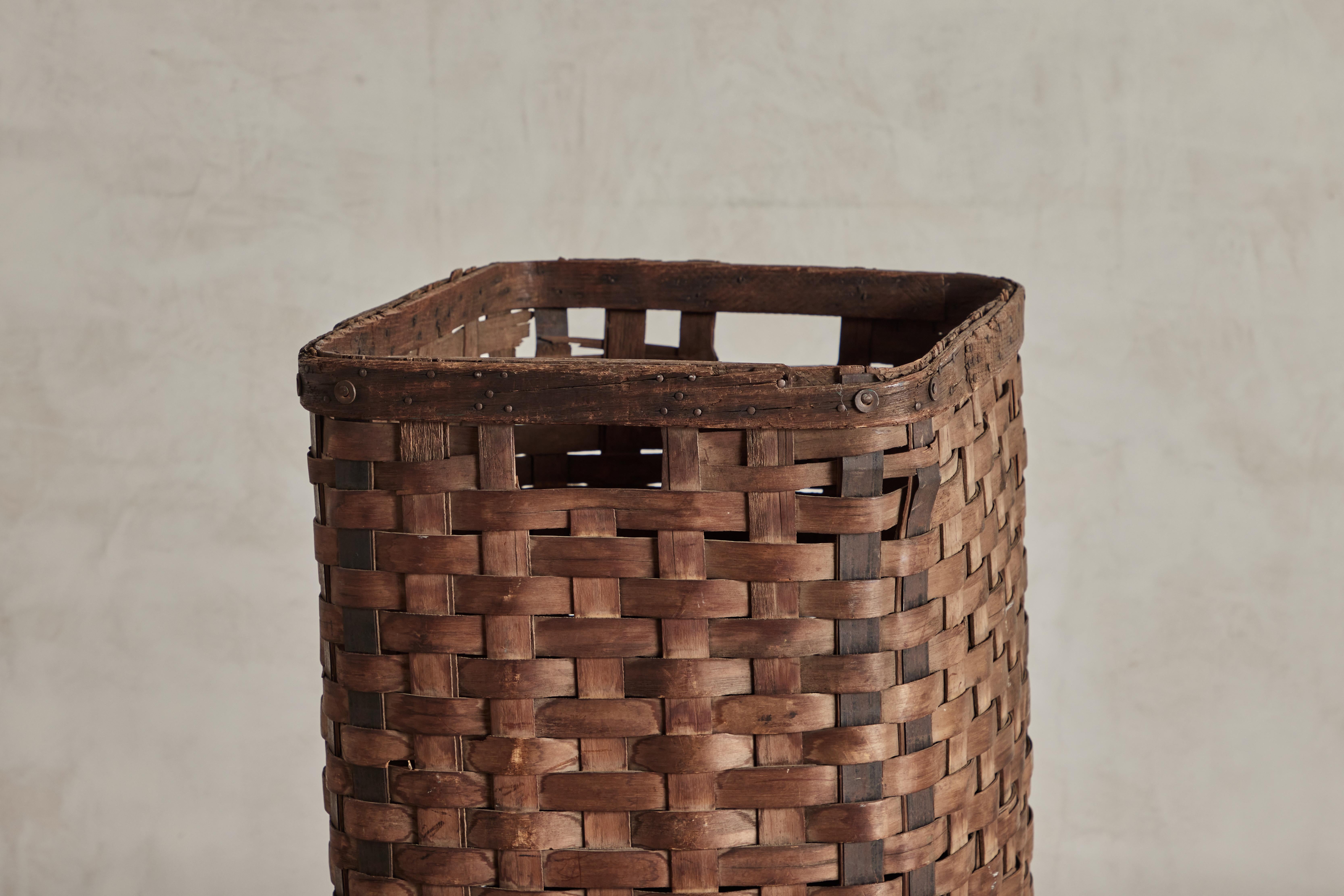 American Tall Splint Wood Basket For Sale