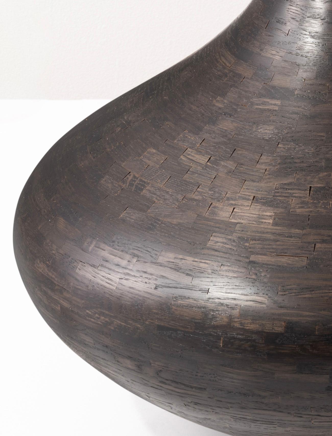 Carved Tall STACKED Ebonized Oak Vessel by Richard Haining, Available Now For Sale