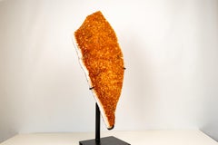 Tall Statement Citrine Cluster on Stand with Deep Orange Druzy