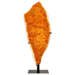 Tall Statement Citrine Cluster on Stand with Deep Orange Druzy