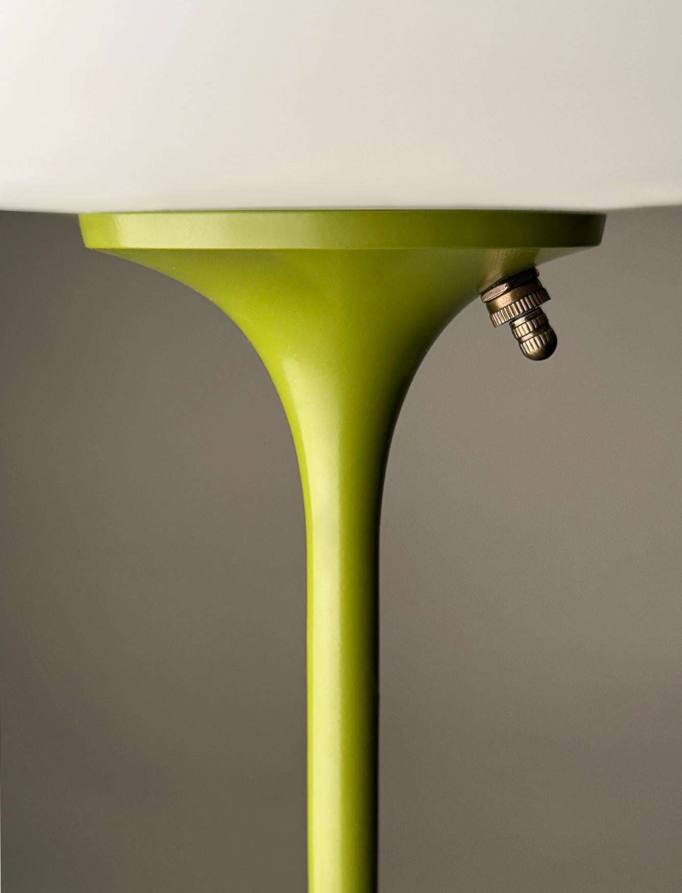 Mid-Century Modern Tall Stemlite Table Lamp by Designline in Avocado Green with White Frosted Shade For Sale
