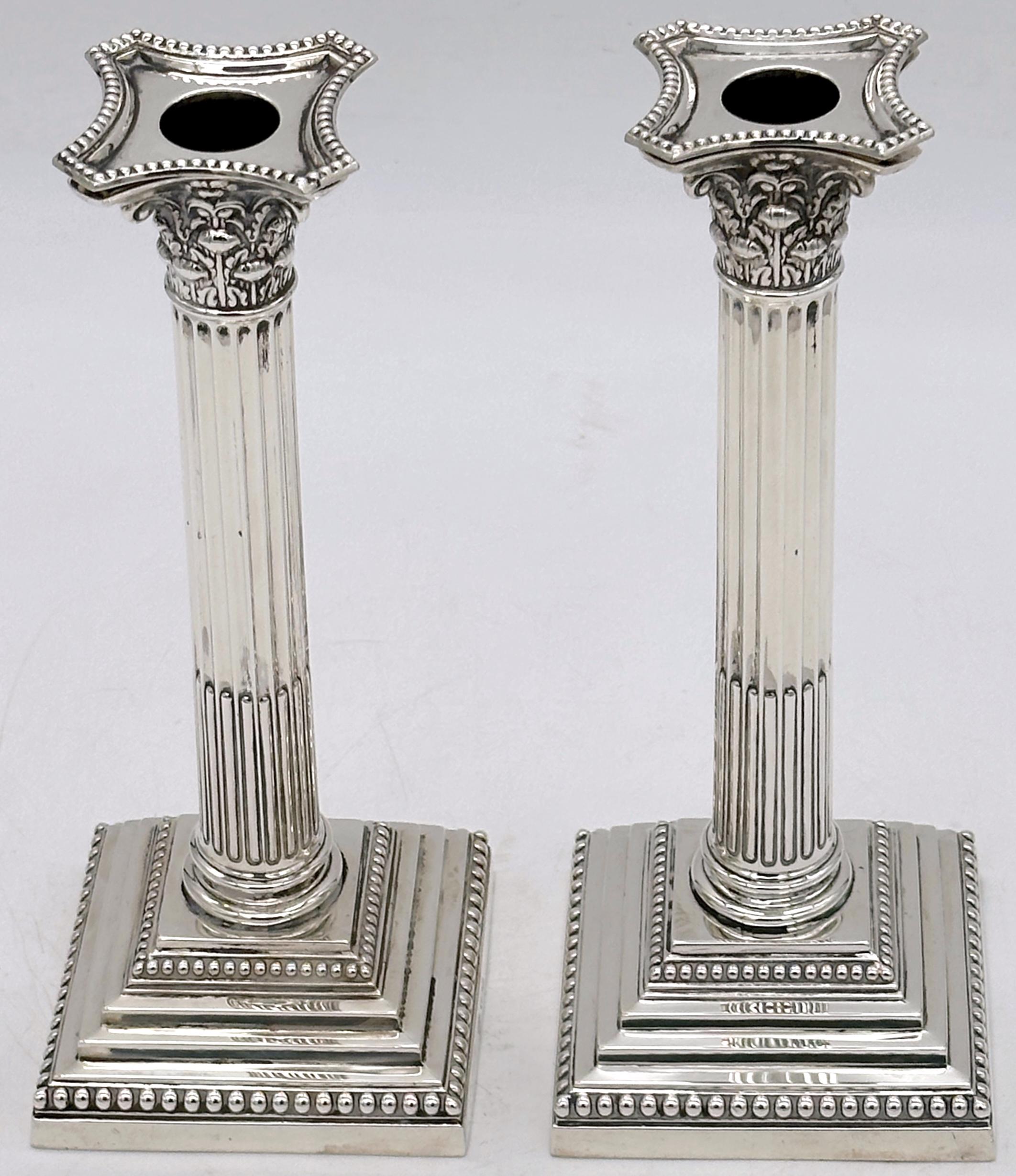 Tall Sterling Corinthian Column Candlesticks Sheffield, 1899 William Hutton For Sale 2