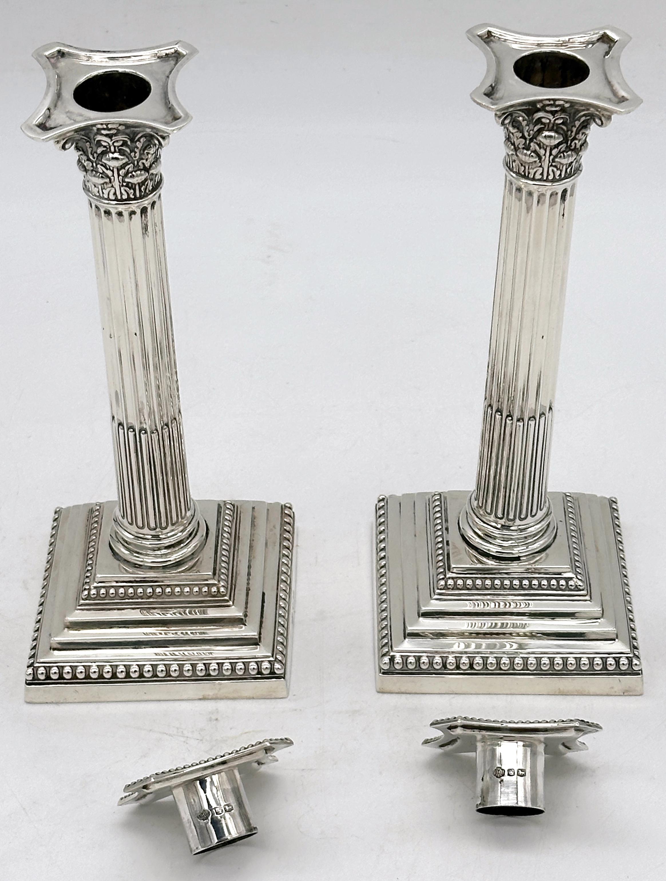 Tall Sterling Corinthian Column Candlesticks Sheffield, 1899 William Hutton For Sale 3