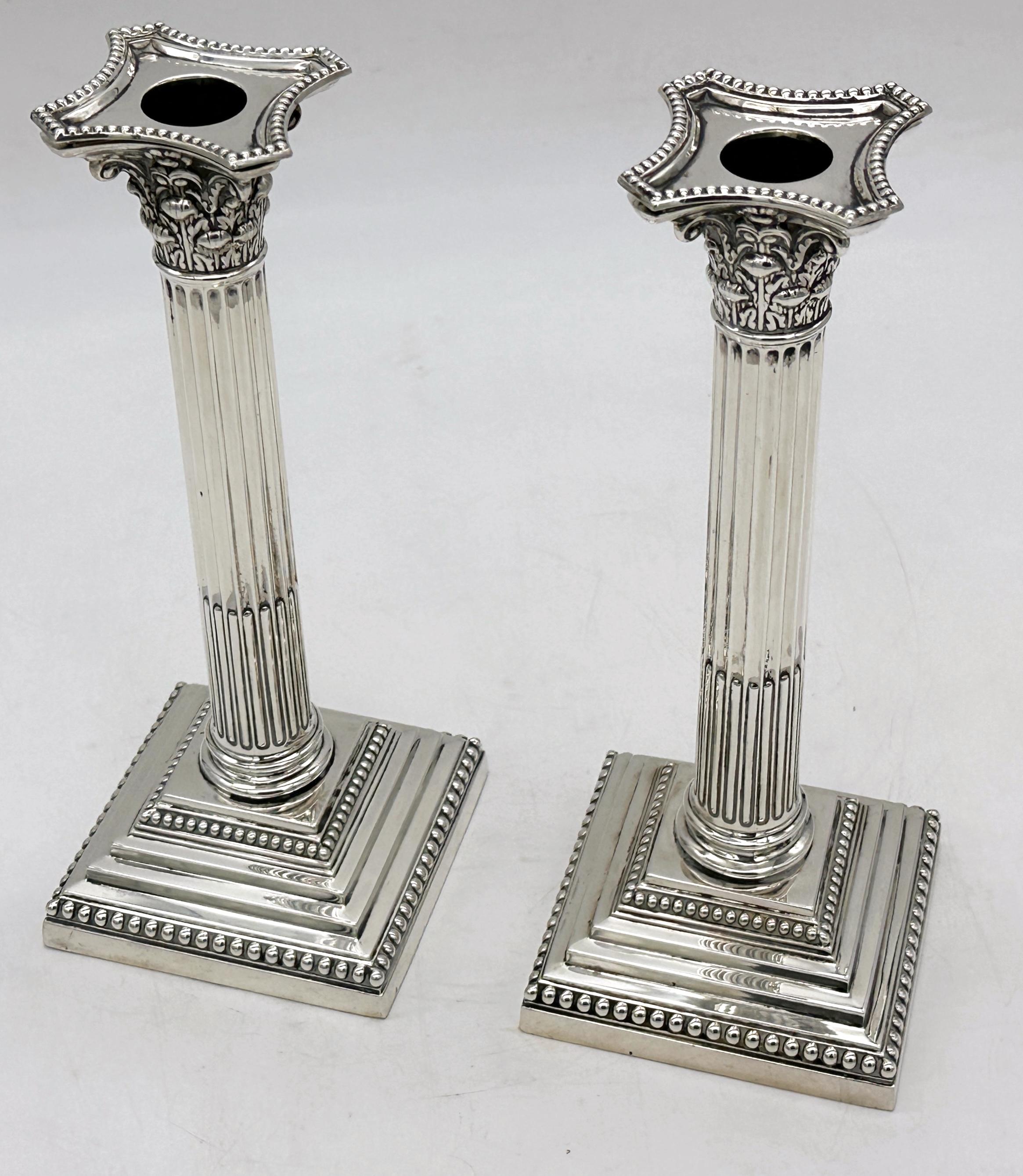 Tall Sterling Corinthian Column Candlesticks Sheffield, 1899 William Hutton For Sale 1