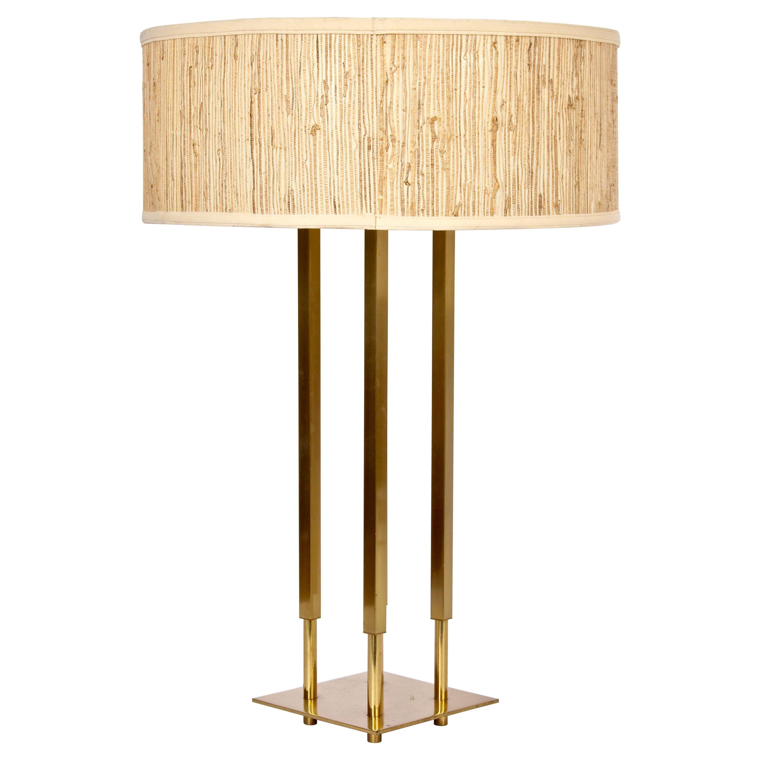 Tall Stiffel Tommi Parzinger Style Brass Four Column Table Lamp For Sale