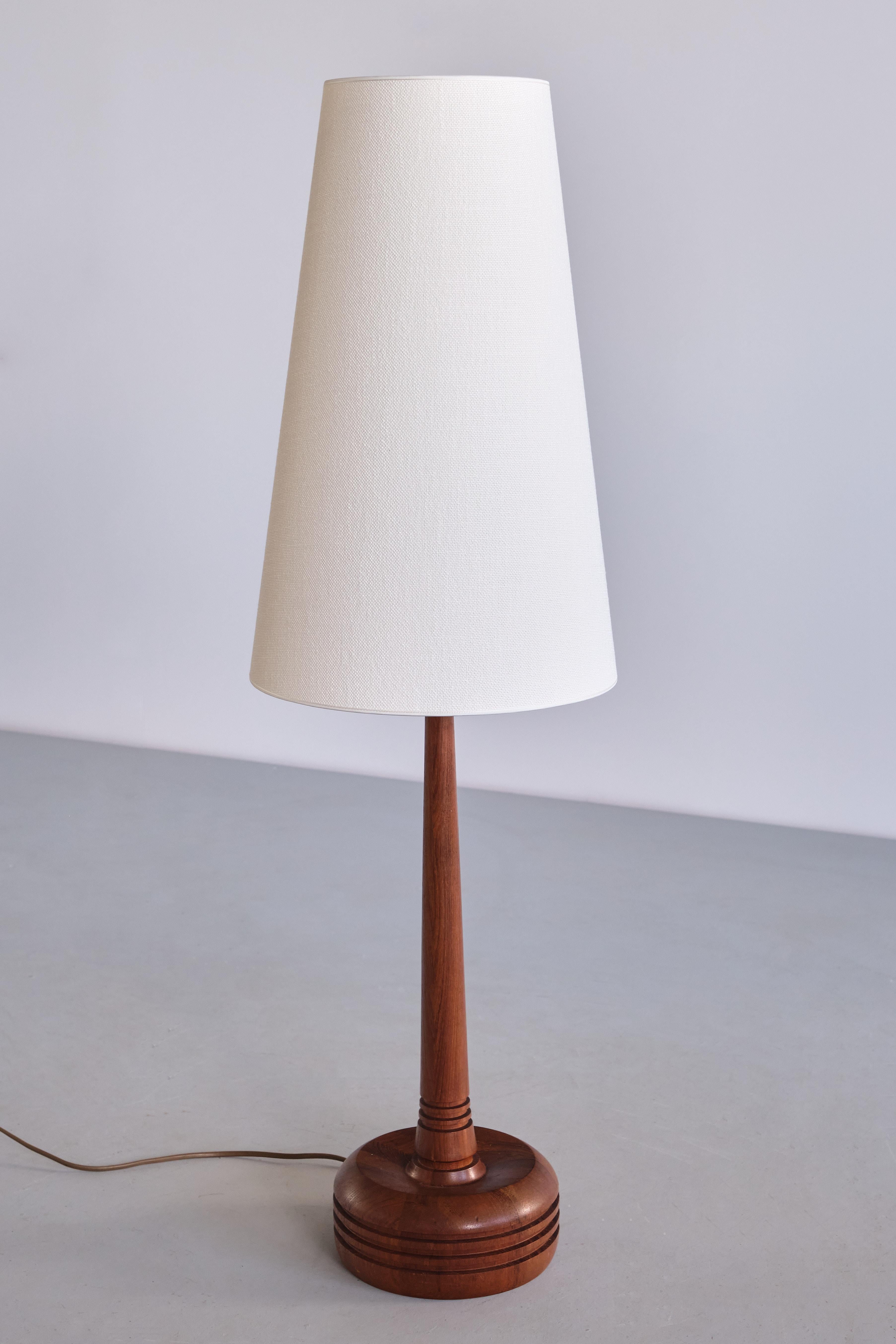 Mid-Century Modern Tall Stilarmatur Tranås Table Lamp in Teak Wood with Cone Shade, Sweden, 1960s For Sale
