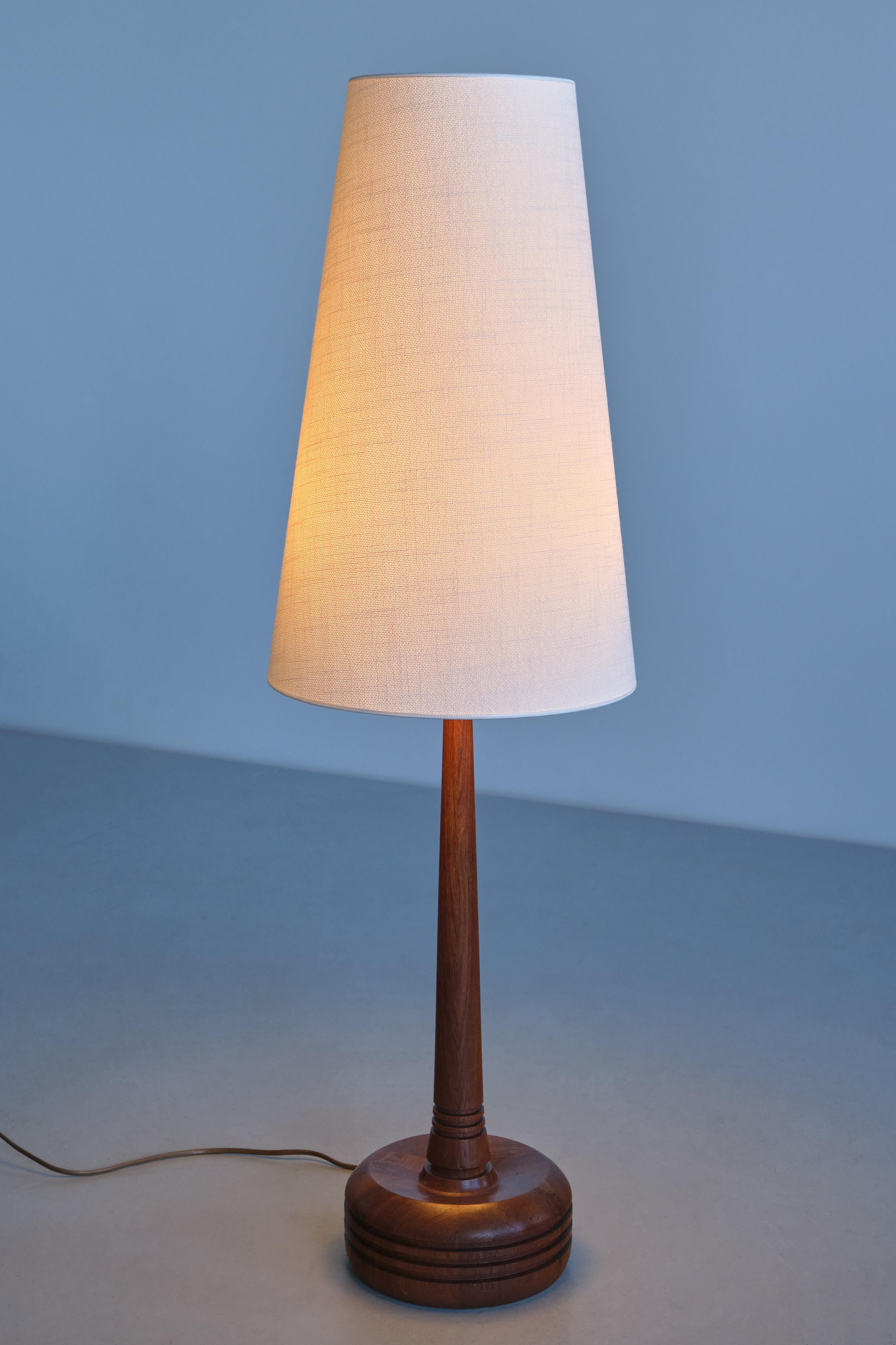 Swedish Tall Stilarmatur Tranås Table Lamp in Teak Wood with Cone Shade, Sweden, 1960s For Sale