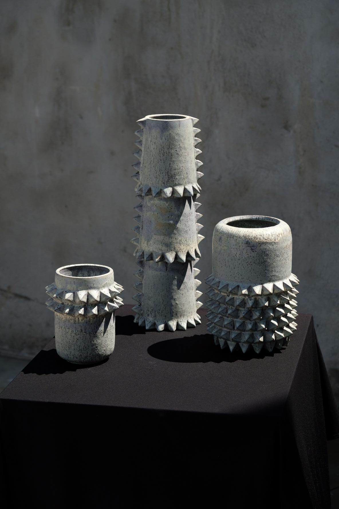 Tall Studded Stoneware Vessel by LGS Studio In New Condition For Sale In Los Angeles, CA