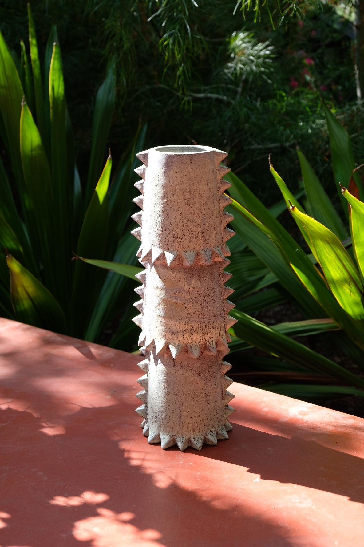 Contemporary Tall Studded Stoneware Vessel by LGS Studio For Sale