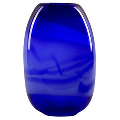 Tall Studio Art Glass Signed Cobalt Vase