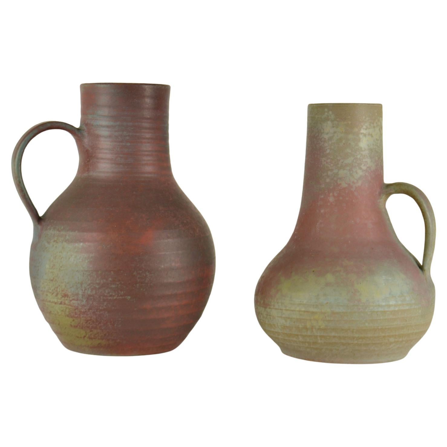 Tall Studio Pottery Earth Tone Vases Dutch 1960's  For Sale