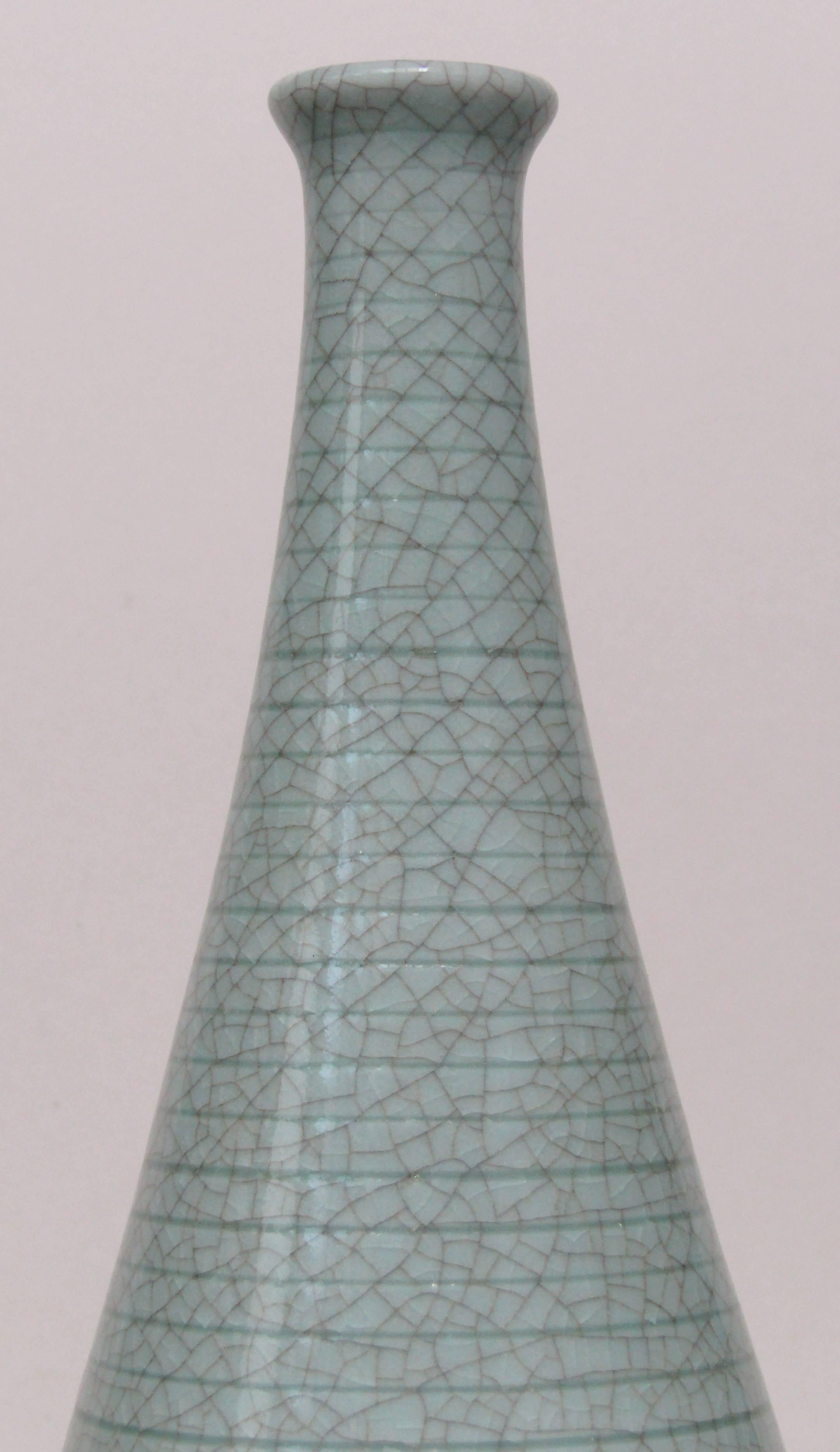 Mid-Century Modern Tall Swedish 1950s Celadon Ceramic Bottle Vase For Sale