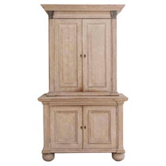 Tall Swedish cabinet in soft grey, two-piece, early‑mid 19th century