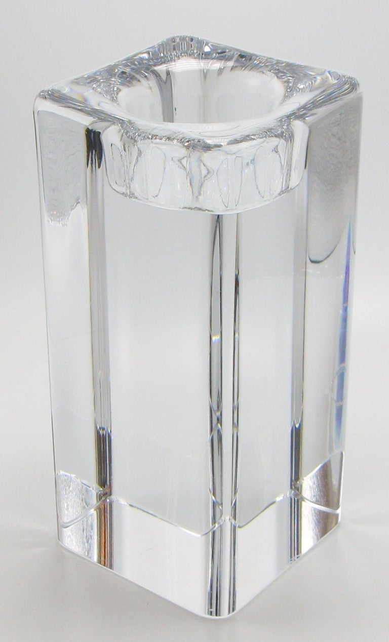 Tall Swedish Glass Block Candleholder by Goran Warff for Kosta Boda For