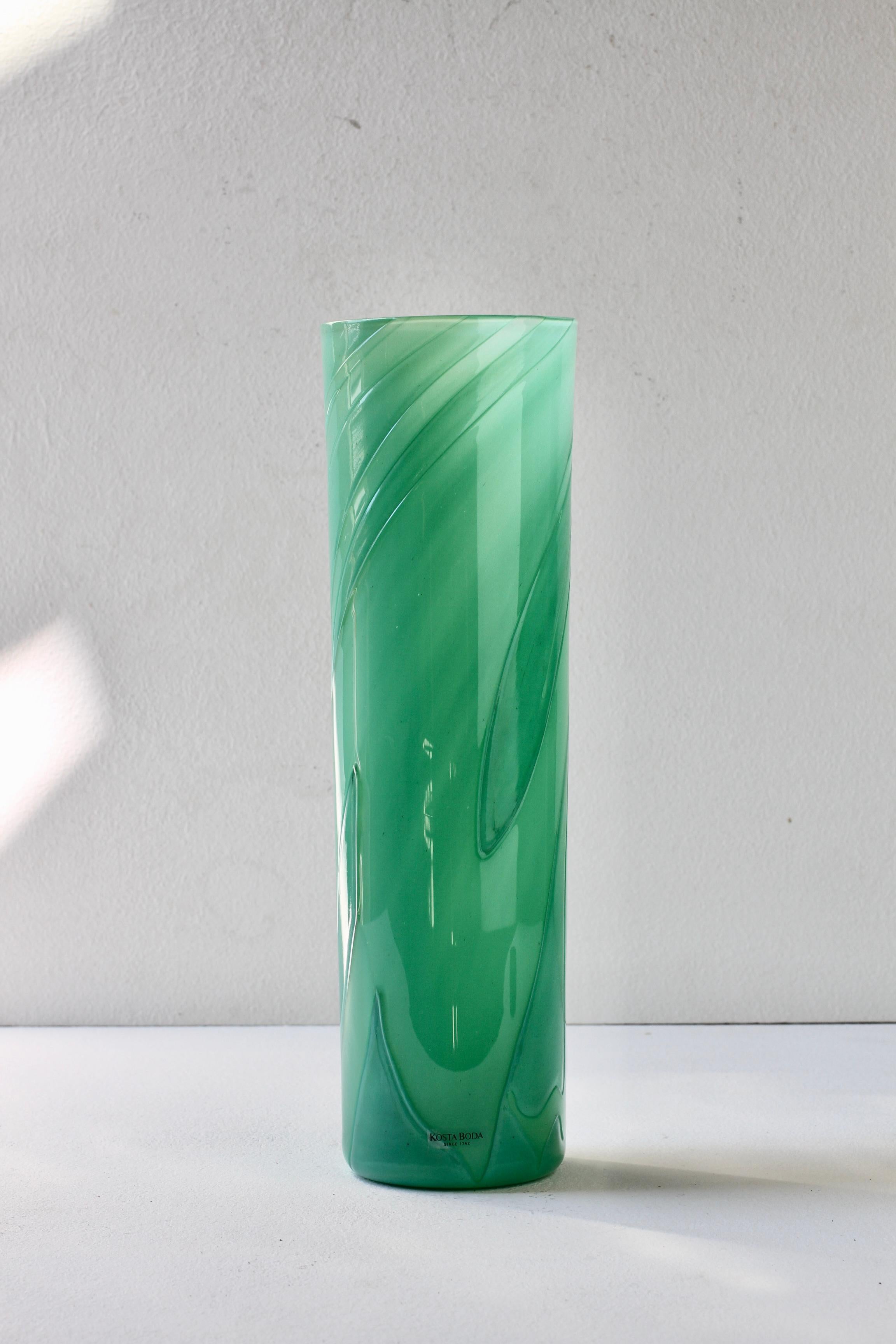 Tall Swedish Green 'Primavera' Glass Vase Signed Anna Ehrner for Kosta Boda 1999 For Sale 7