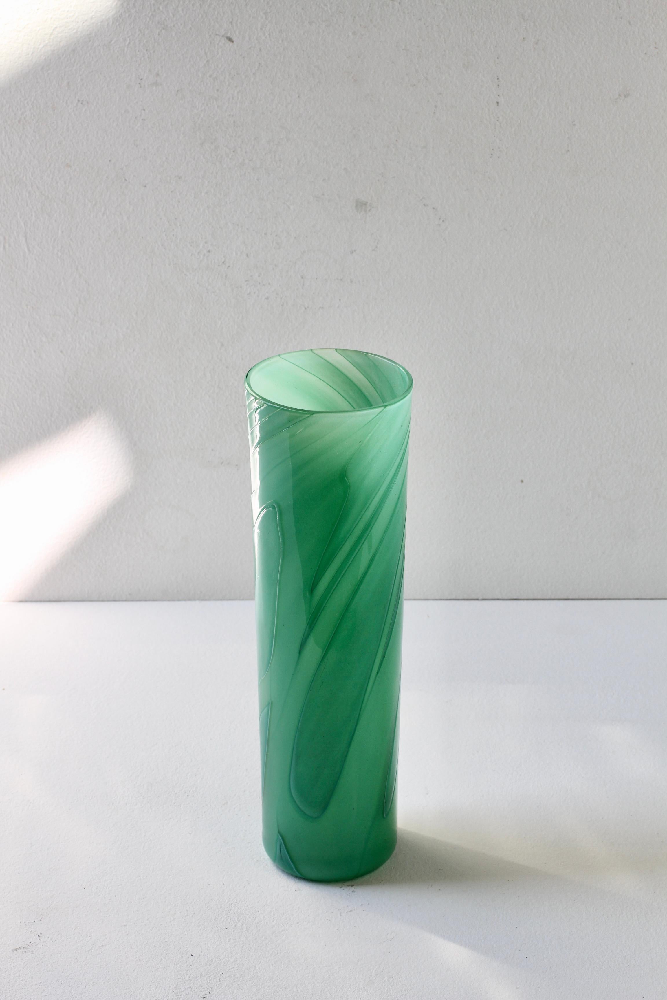 Mid-Century Modern Tall Swedish Green 'Primavera' Glass Vase Signed Anna Ehrner for Kosta Boda 1999 For Sale