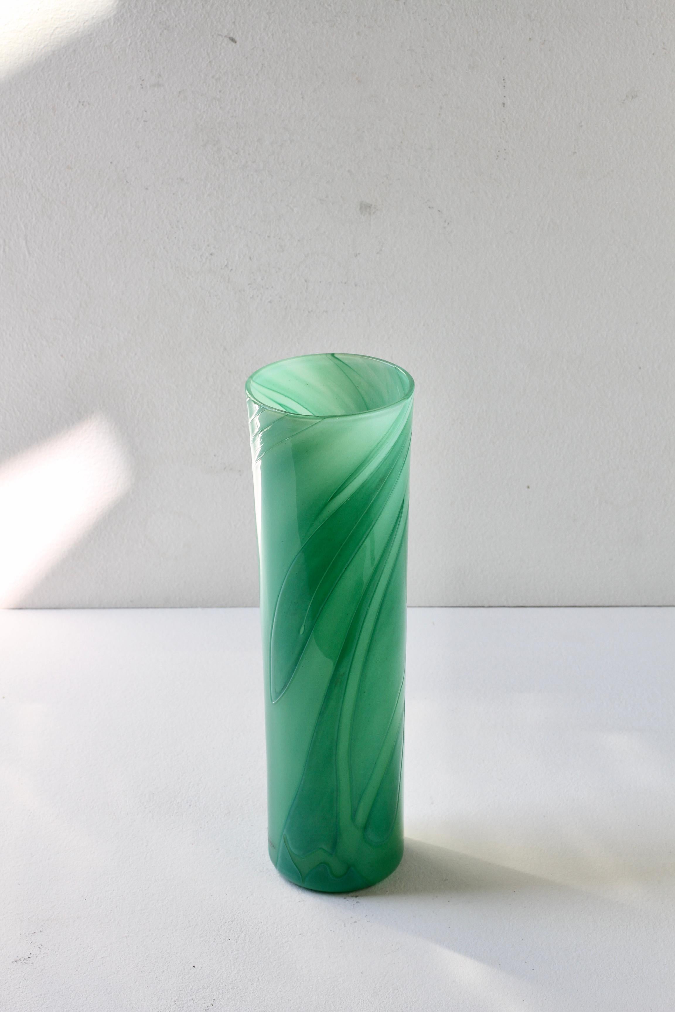 Late 20th Century Tall Swedish Green 'Primavera' Glass Vase Signed Anna Ehrner for Kosta Boda 1999 For Sale