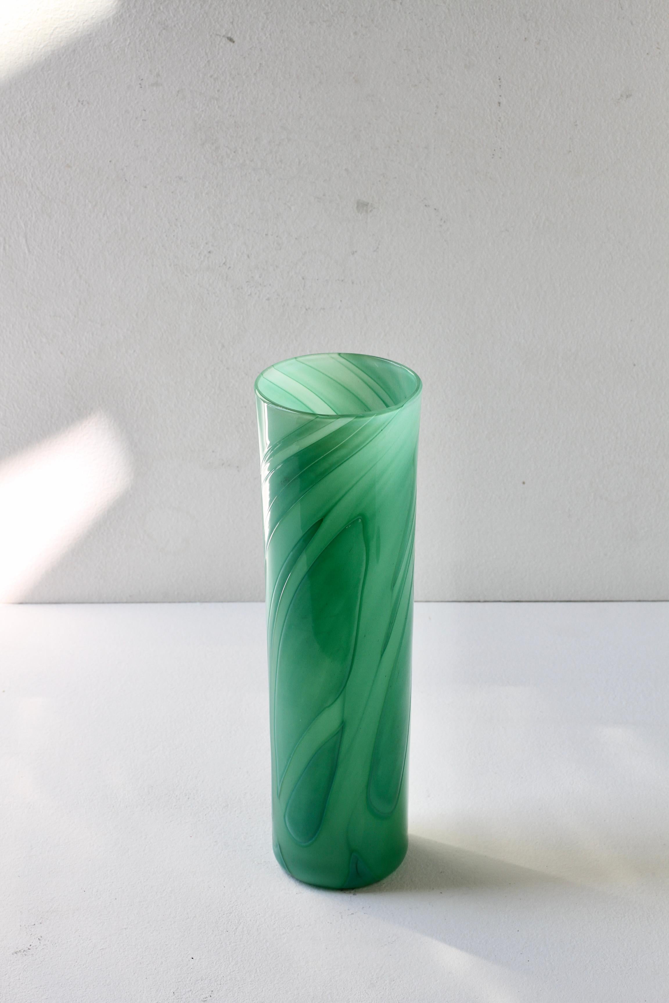 Blown Glass Tall Swedish Green 'Primavera' Glass Vase Signed Anna Ehrner for Kosta Boda 1999 For Sale