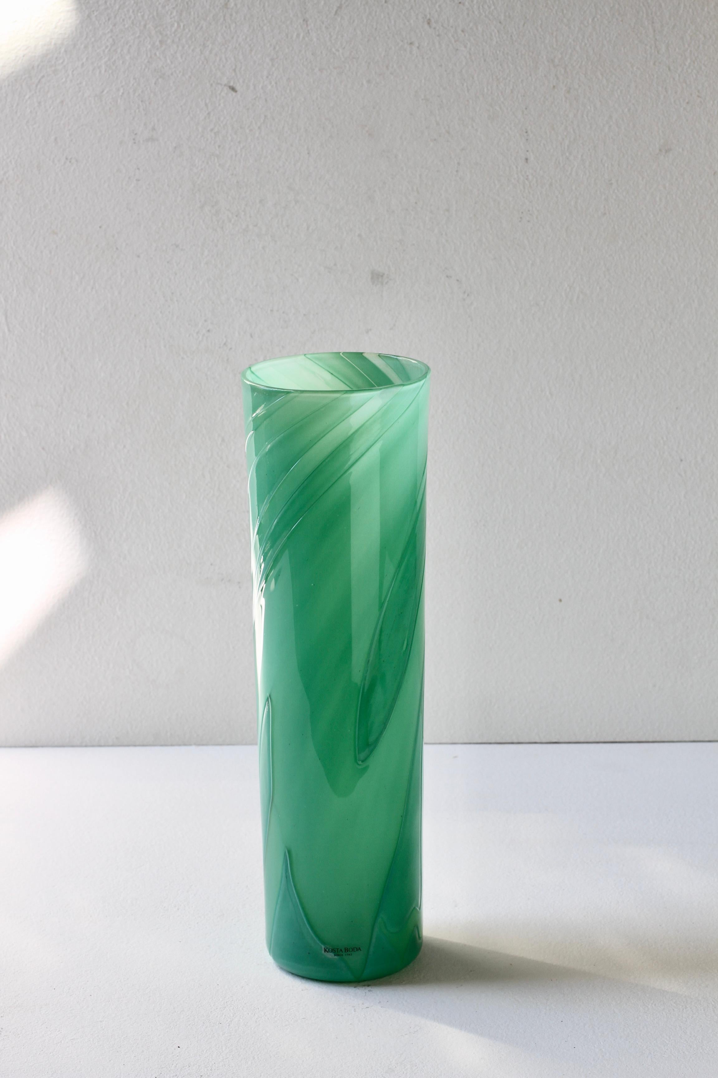 Tall Swedish Green 'Primavera' Glass Vase Signed Anna Ehrner for Kosta Boda 1999 For Sale 1