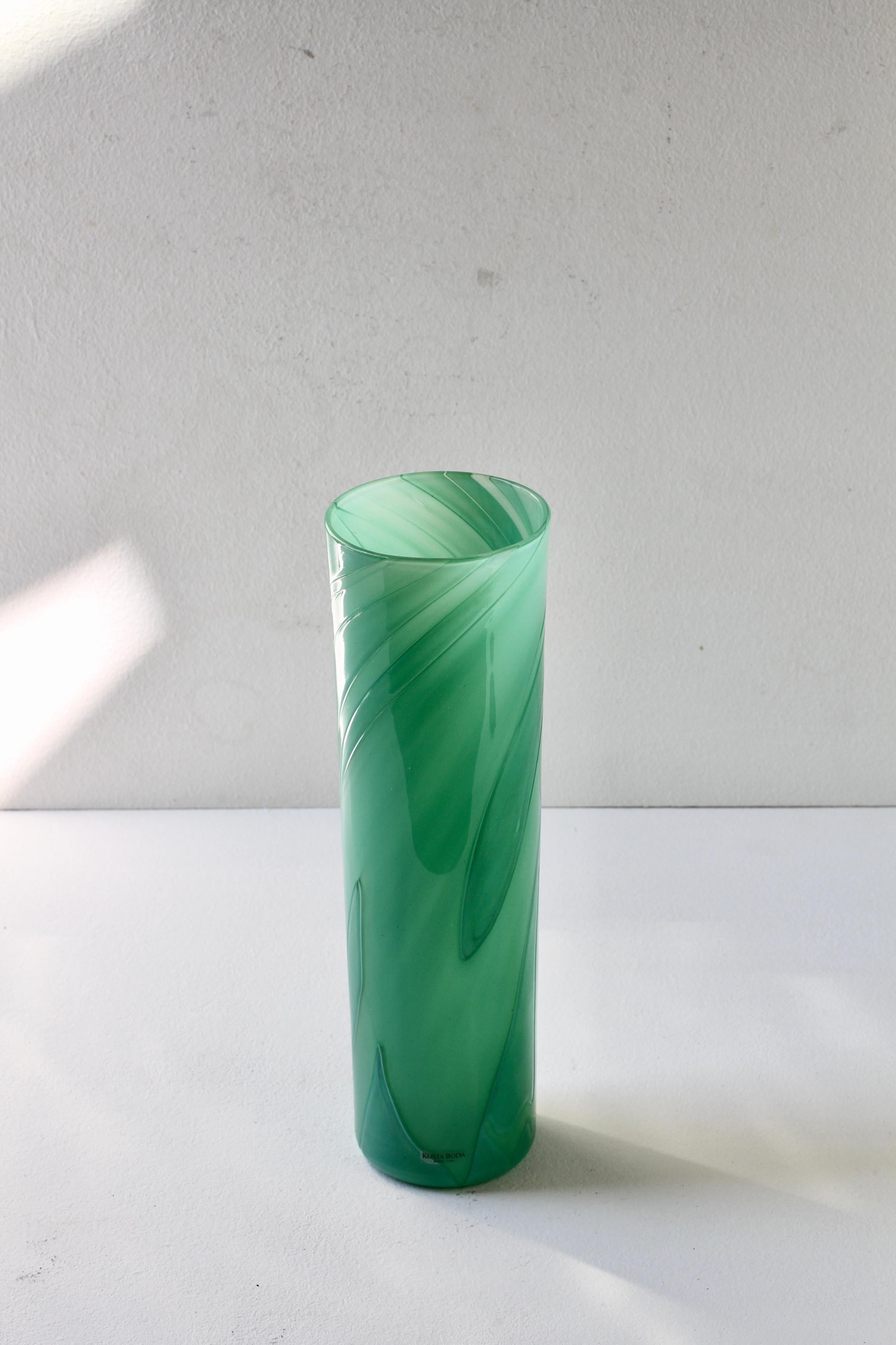 Tall Swedish Green 'Primavera' Glass Vase Signed Anna Ehrner for Kosta Boda 1999 For Sale 2