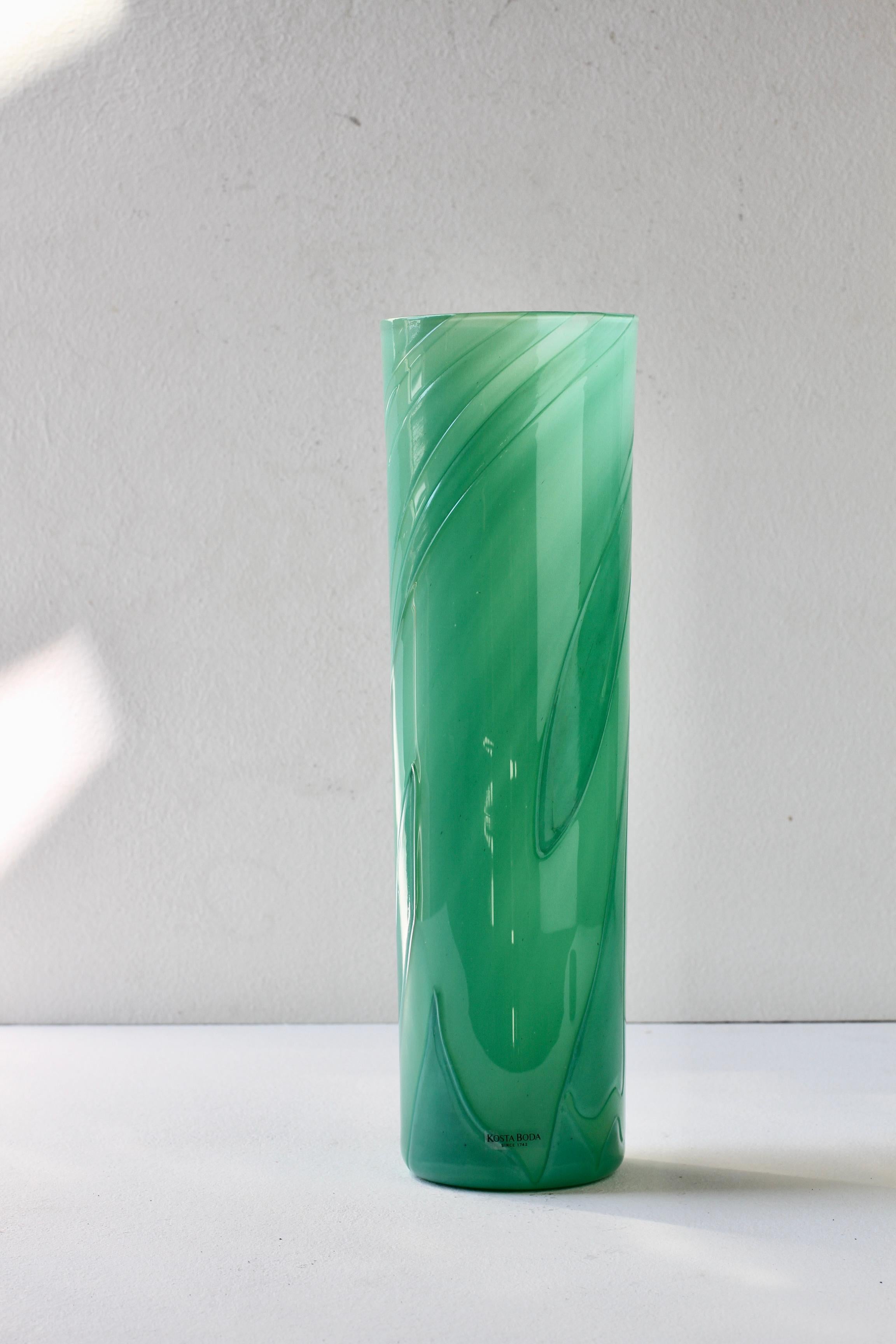 Tall Swedish Green 'Primavera' Glass Vase Signed Anna Ehrner for Kosta Boda 1999 For Sale 3