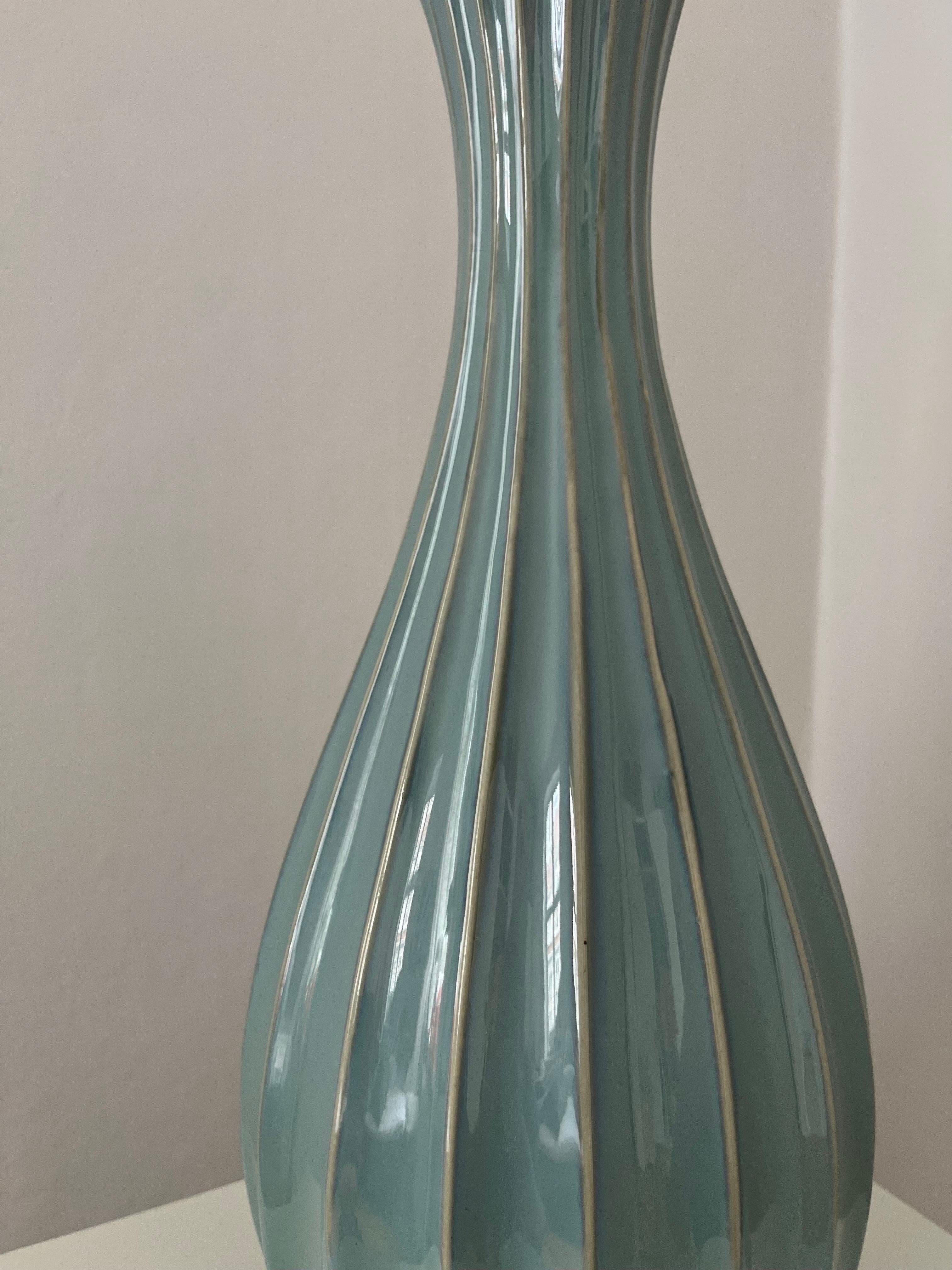 Tall Swedish Mid-Century fluted ceramic table lamp  12