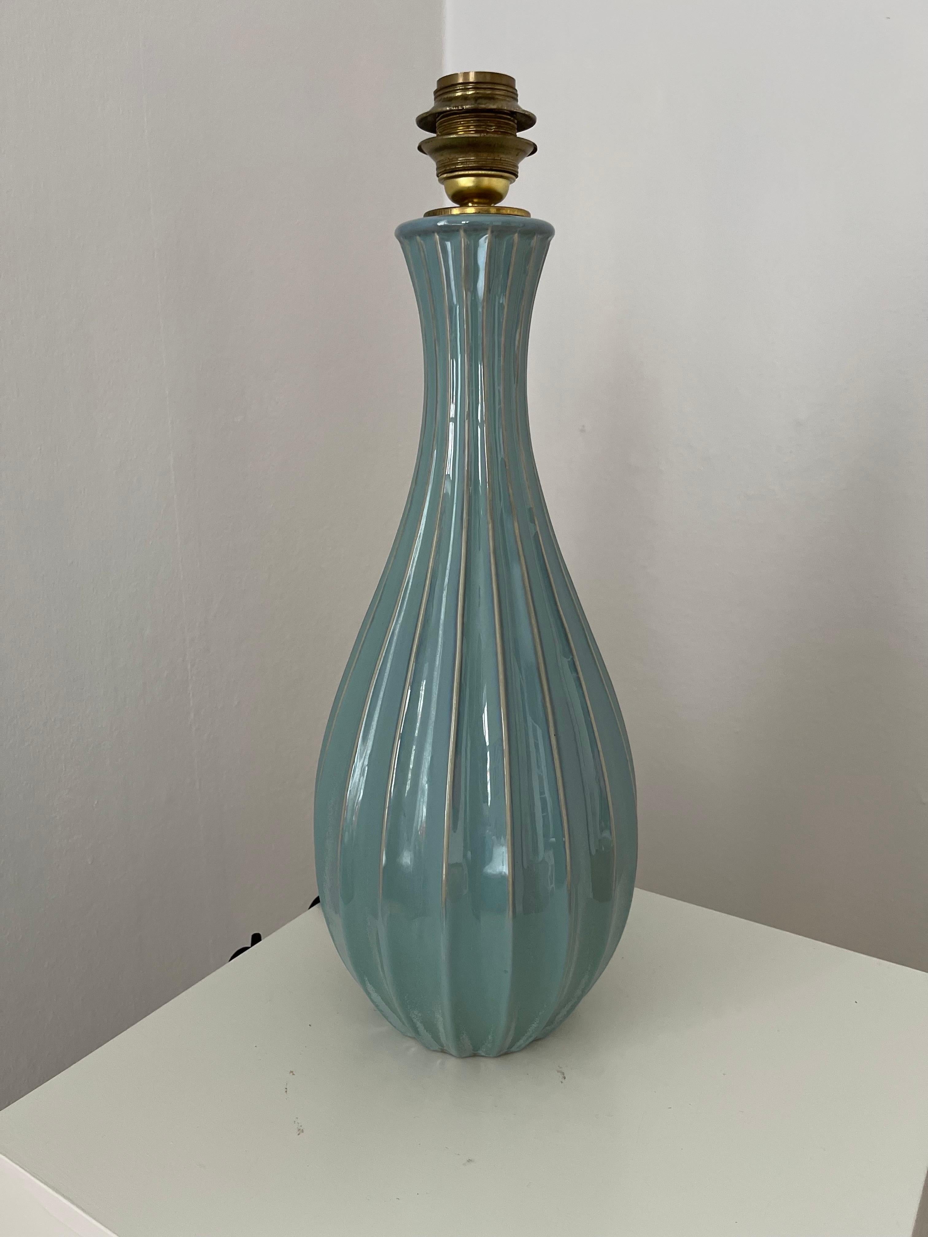 Mid-Century Modern Tall Swedish Mid-Century fluted ceramic table lamp 