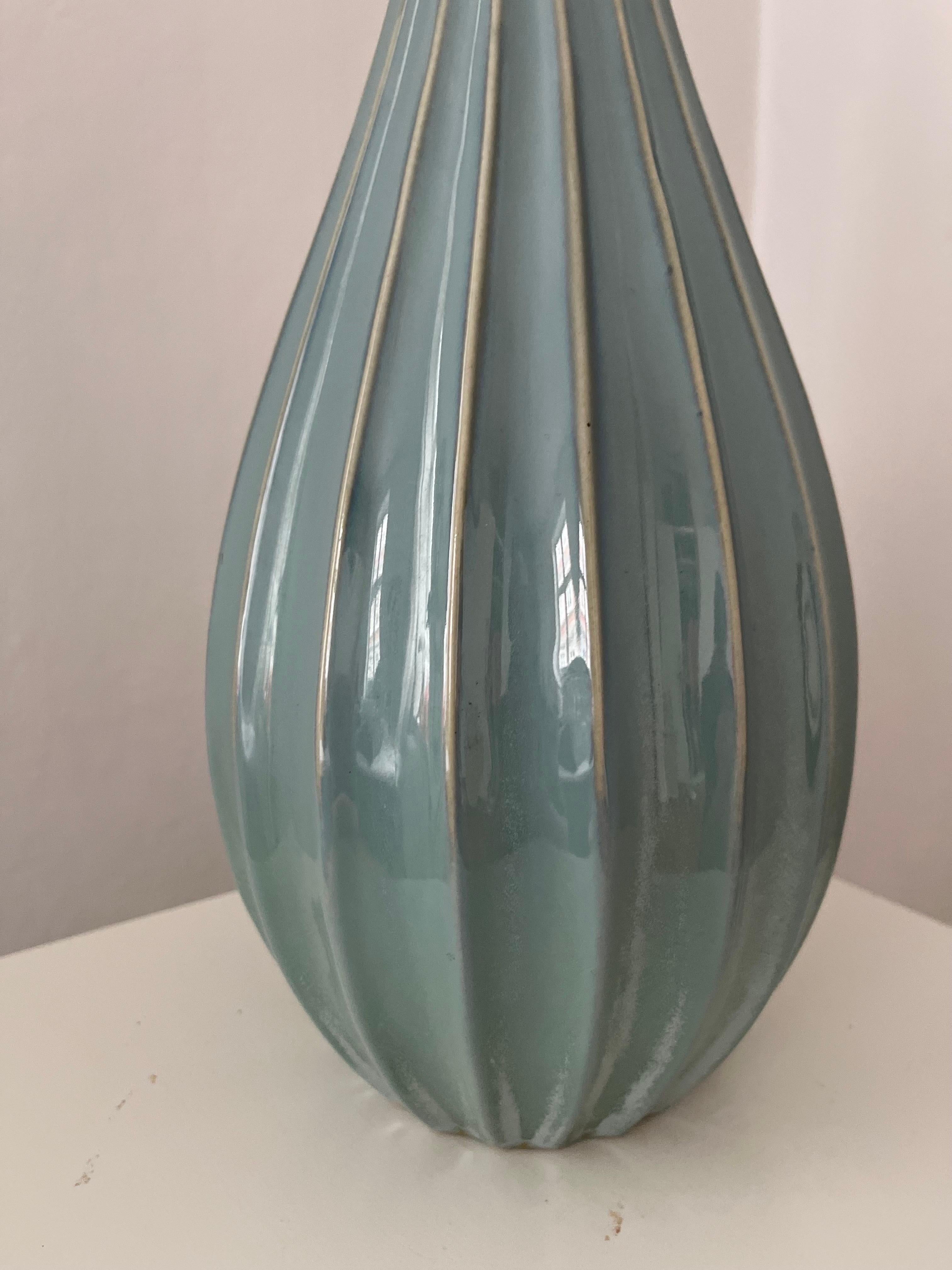 Ceramic Tall Swedish Mid-Century fluted ceramic table lamp 