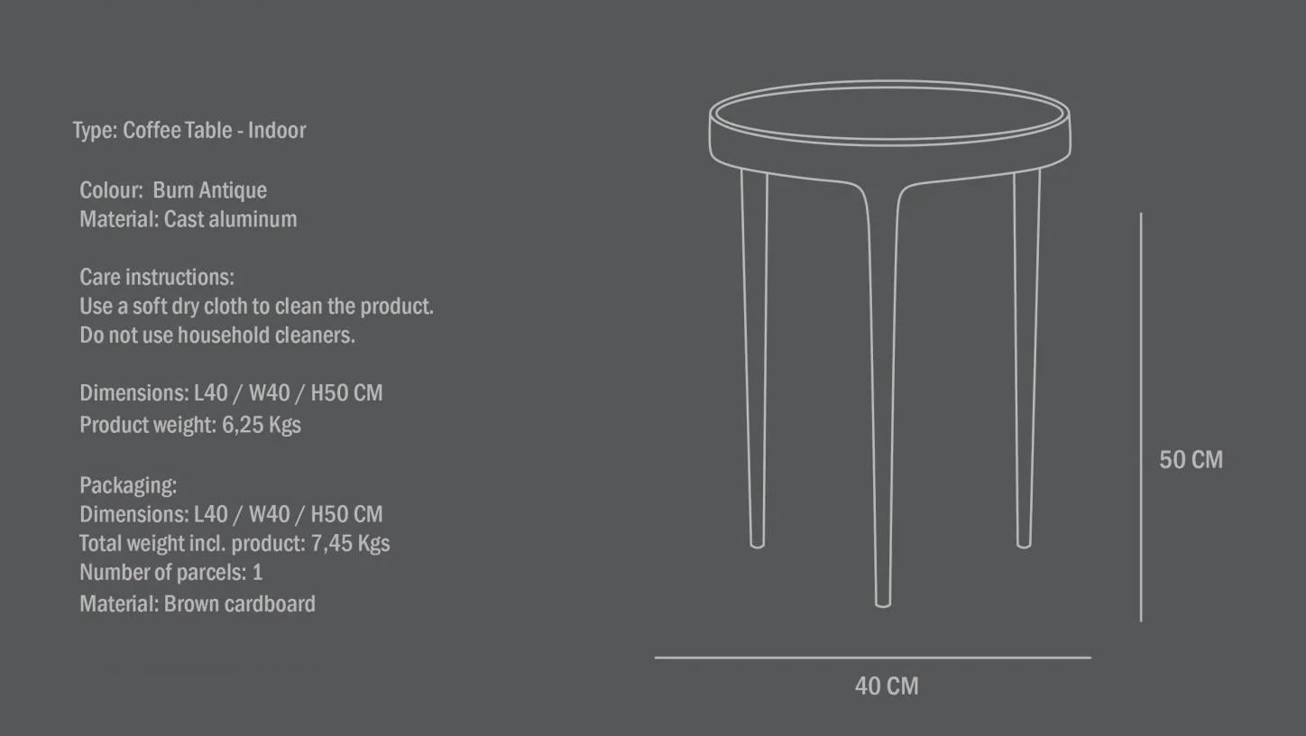 Tall Table, End of Sofa or Side Table in Cast Aluminium, Burn Antique Colour. For Sale 2