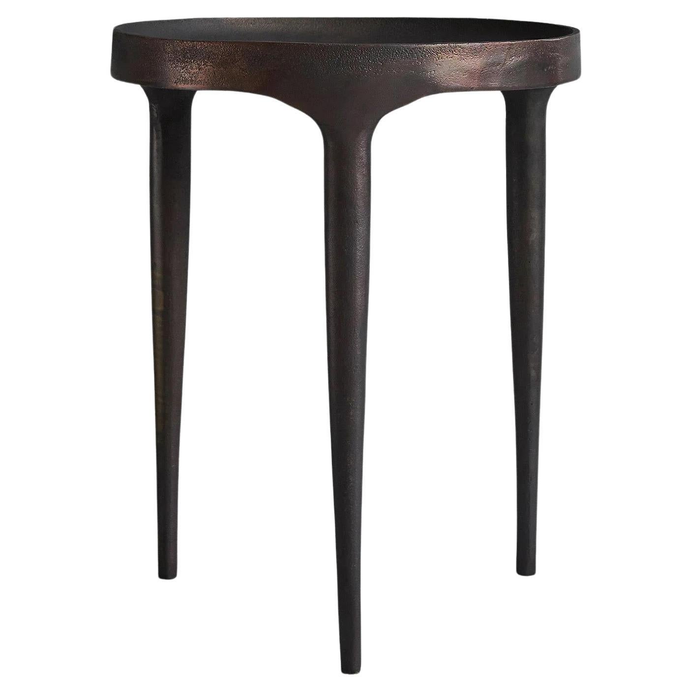 Tall Table, End of Sofa or Side Table in Cast Aluminium, Burn Antique Colour. For Sale
