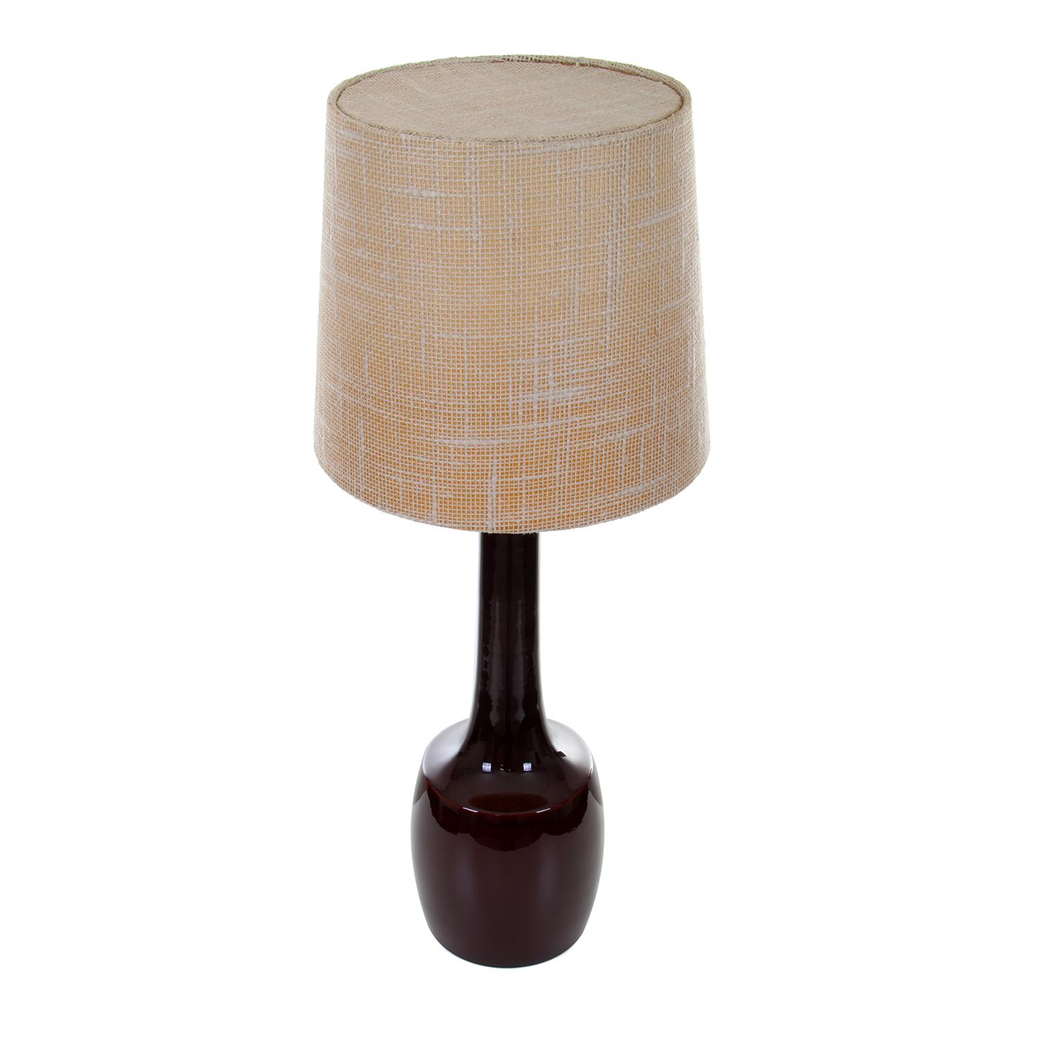 Mid-Century Modern Tall Table Light by Knabstrup Keramik 1960s, Burgundy Ceramic Lamp with Shade