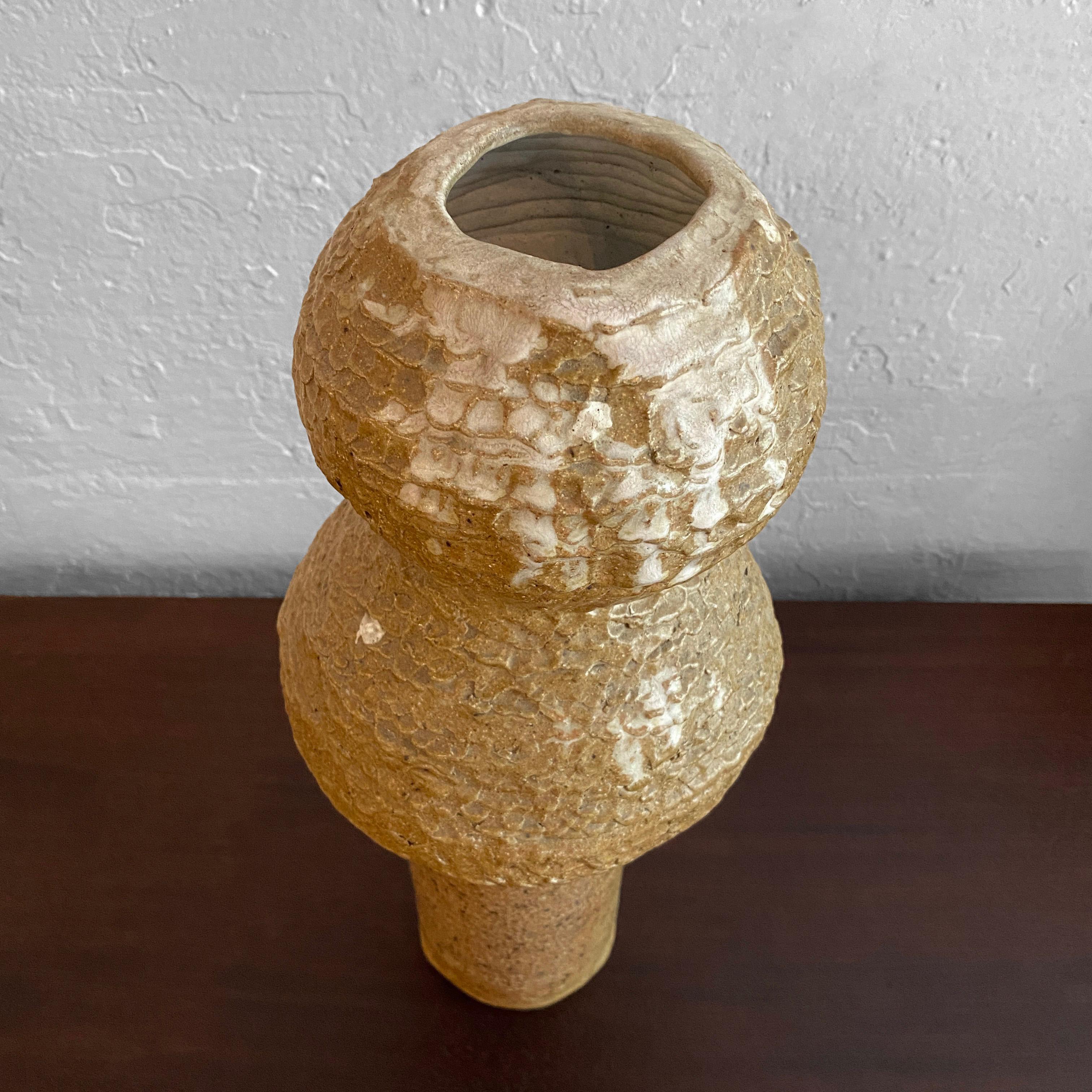 Tall Tan Brutalist Art Pottery Vase 4
