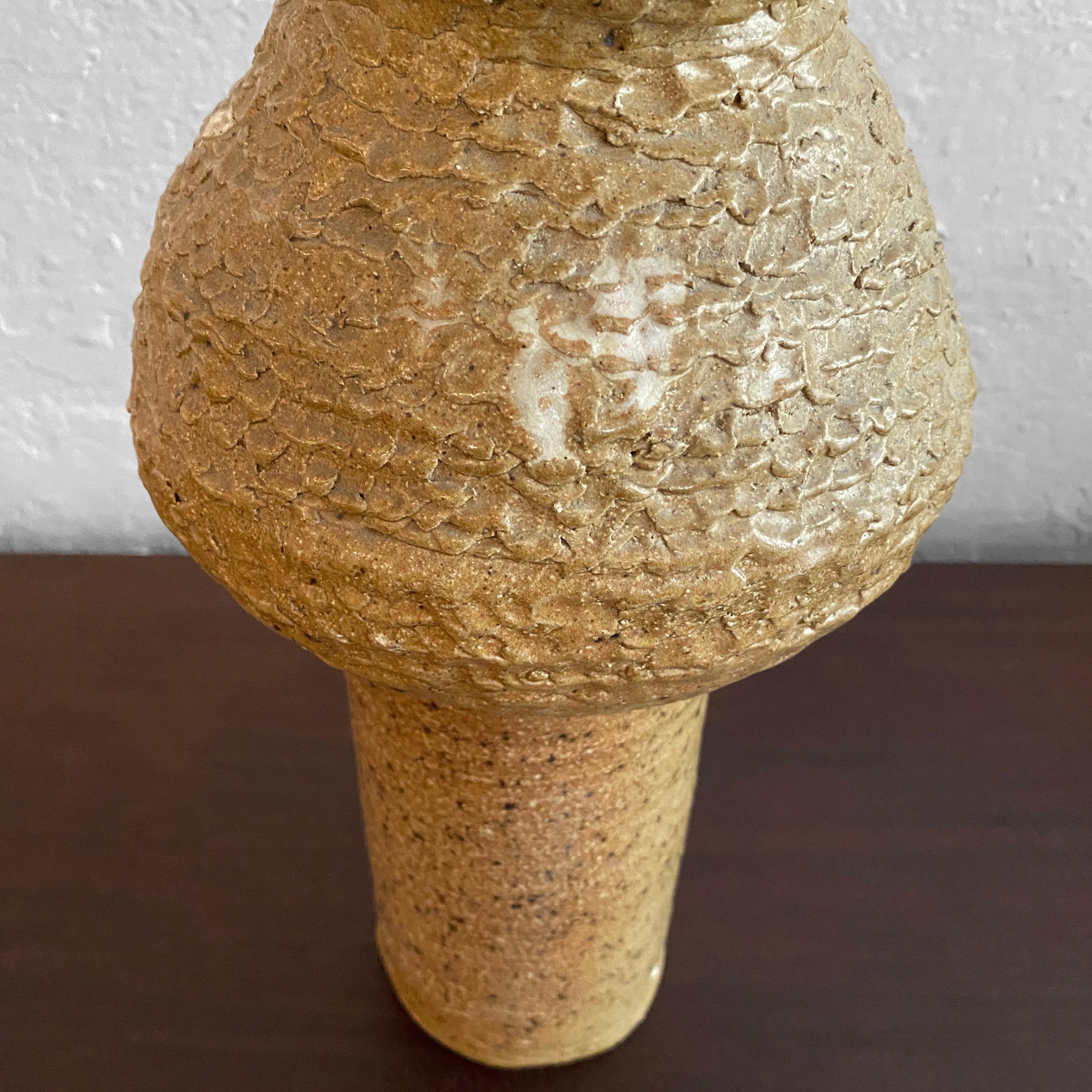 Tall Tan Brutalist Art Pottery Vase 6