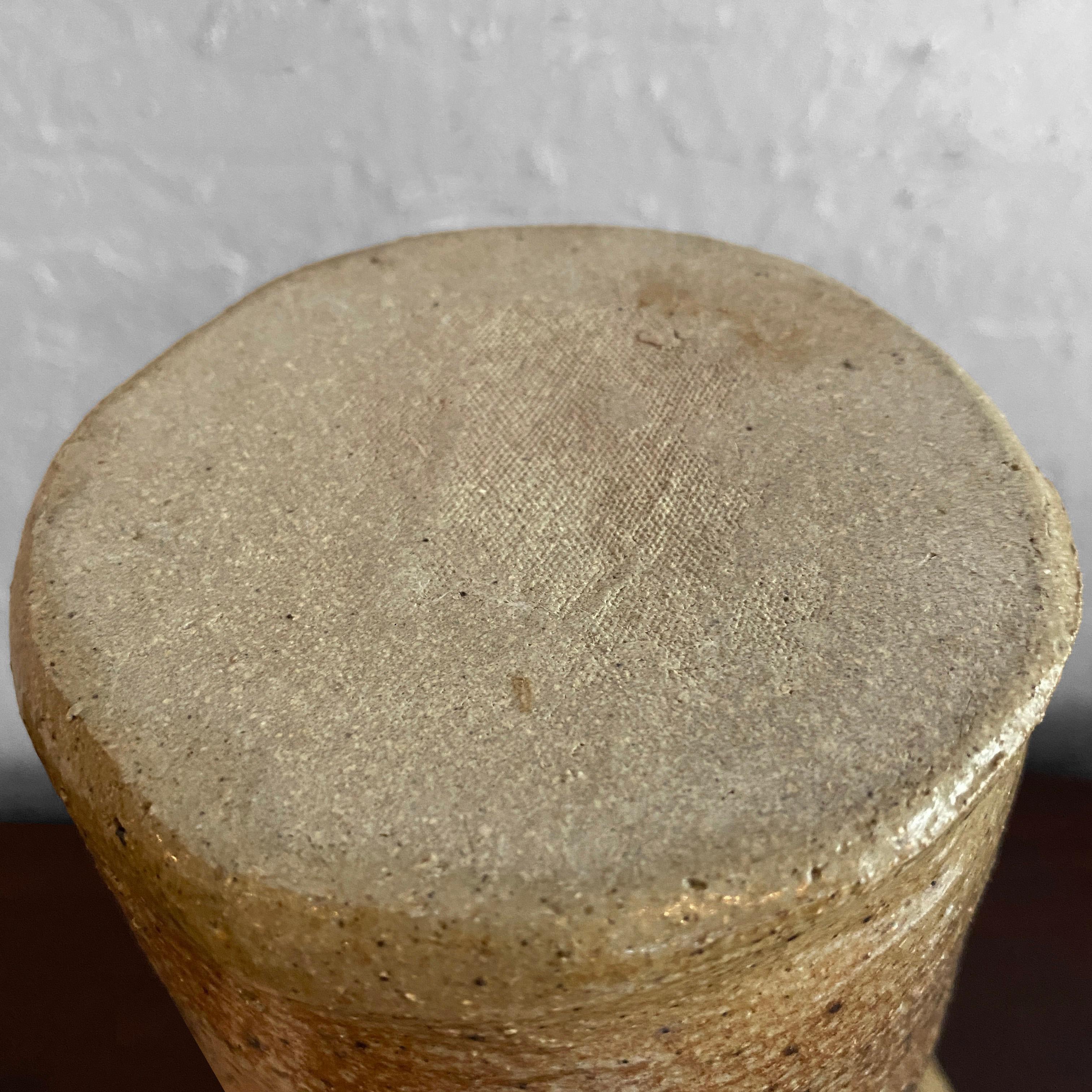 Tall Tan Brutalist Art Pottery Vase 7