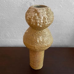 Tall Tan Brutalist Art Pottery Vase