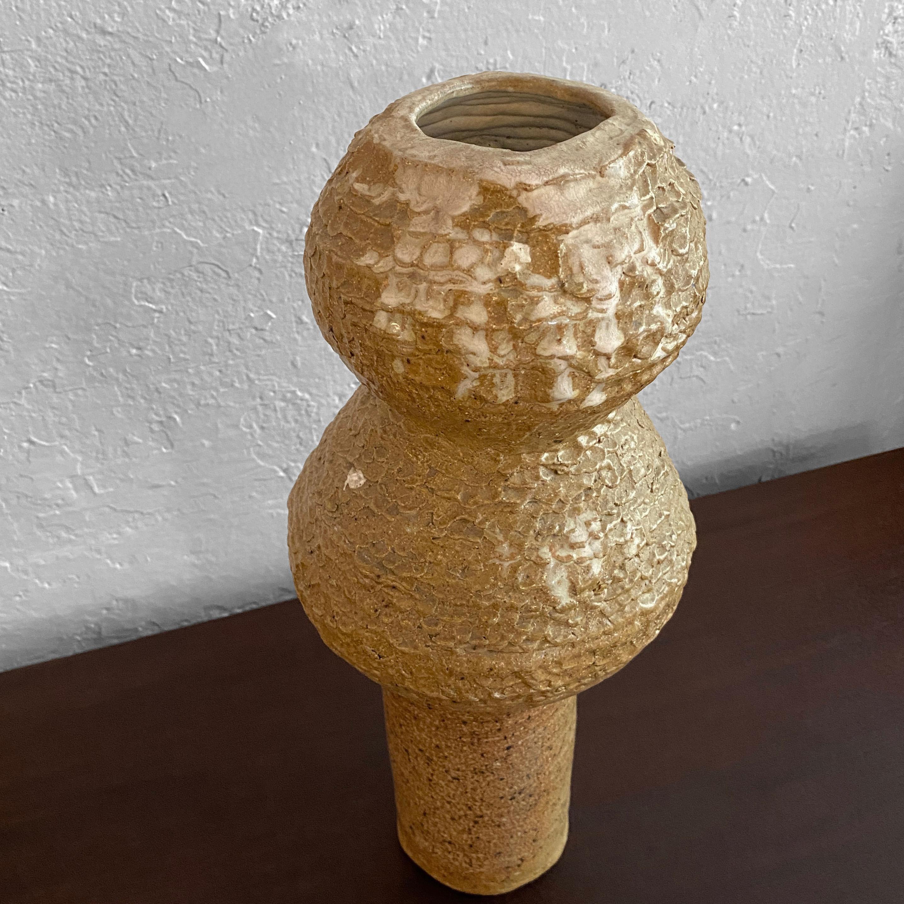 Ceramic Tall Tan Brutalist Art Pottery Vase
