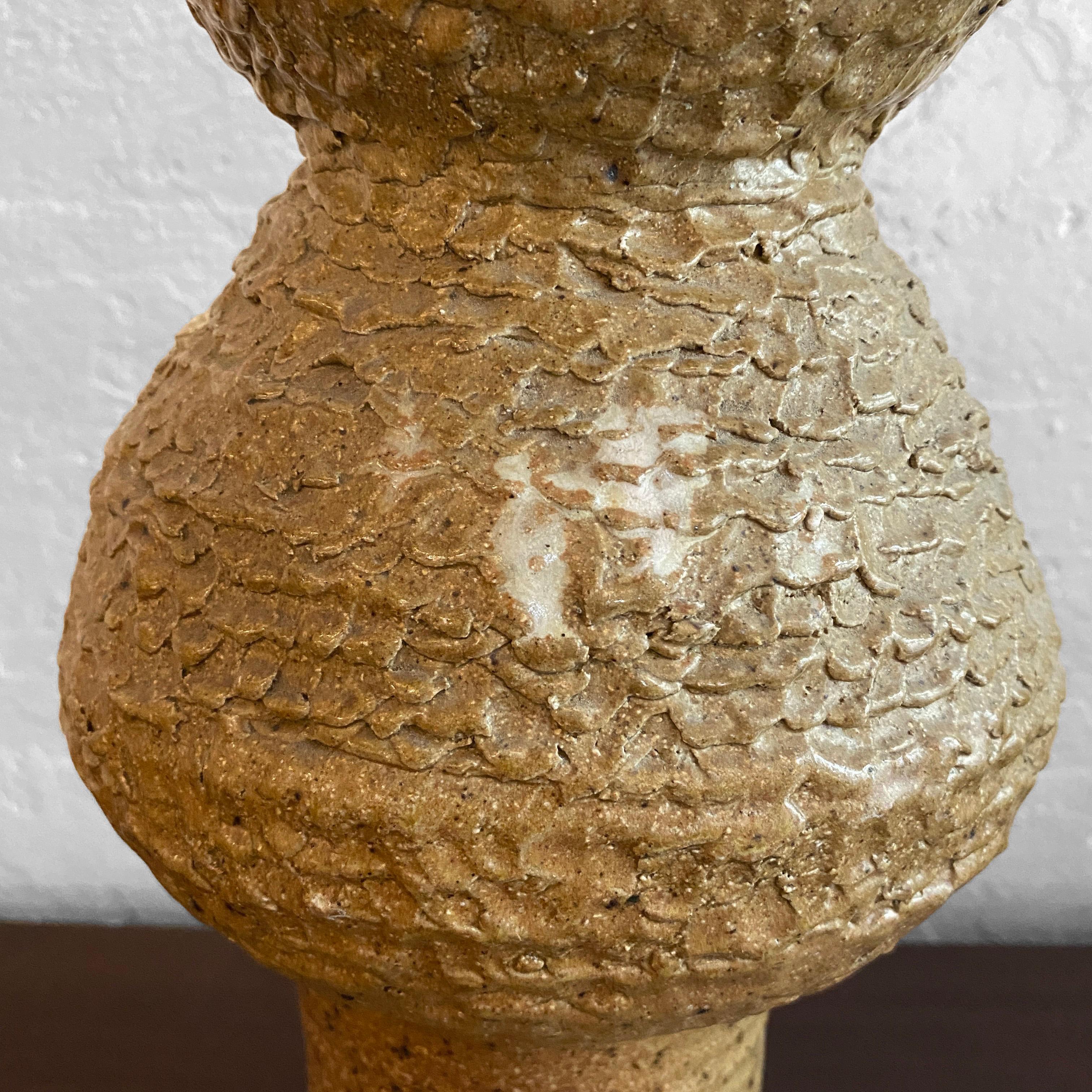 Tall Tan Brutalist Art Pottery Vase 2